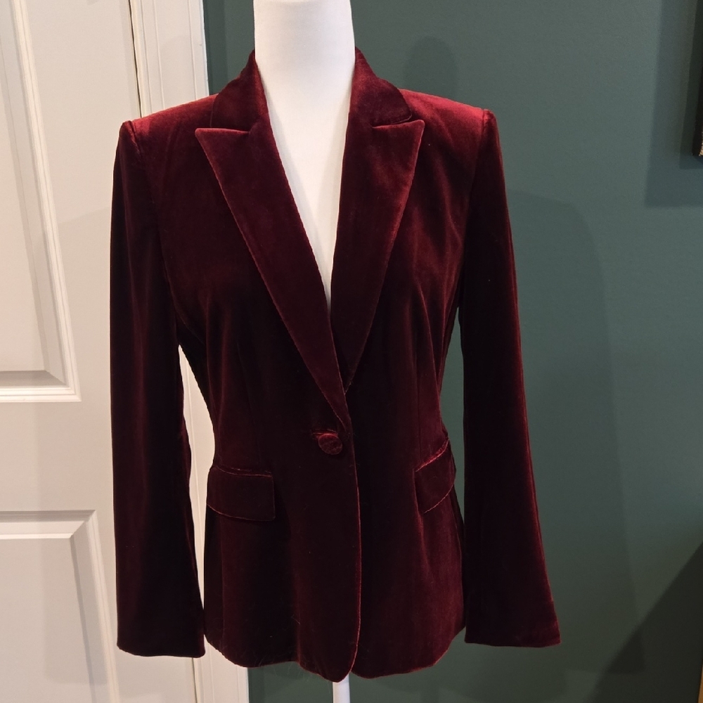 Tahari Elegant Velvet Blazer - Burgundy